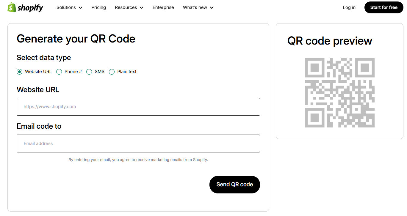  Shopify QR Code Generator page